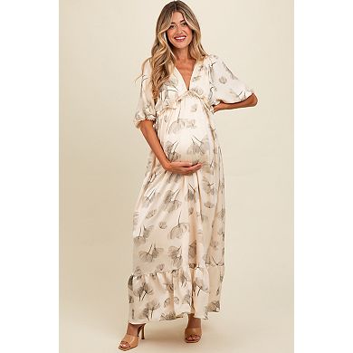 Maternity Floral Chiffon Ruffle Accent Maxi Dress