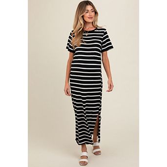 Maternity Striped Side Slit Maxi Dress
