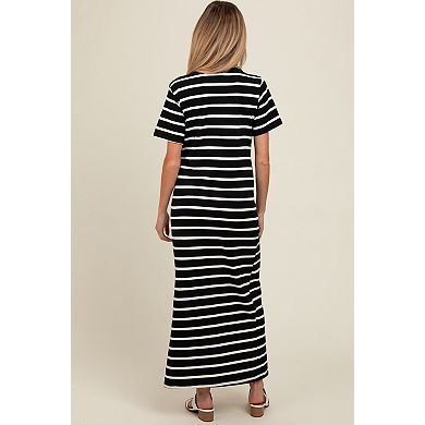Maternity Striped Side Slit Maxi Dress
