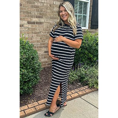Maternity Striped Side Slit Maxi Dress