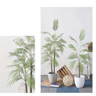 Artificial Palm Tree, Decorative Fake Palm Tree in Pot with with Natural Trunks & Real Touch Leaves
