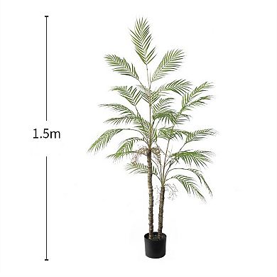 Artificial Palm Tree, Decorative Fake Palm Tree in Pot with with Natural Trunks & Real Touch Leaves
