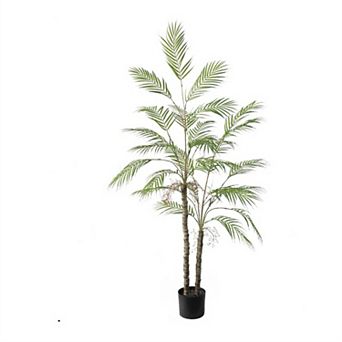 Artificial Palm Tree, Decorative Fake Palm Tree in Pot with with Natural Trunks & Real Touch Leaves