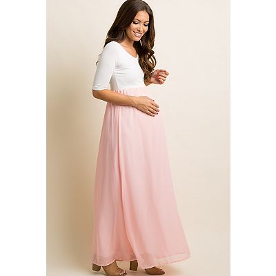 light pink maternity maxi dress Light Pink Ribbed Knit Bow Back Maternity Maxi Dress  PinkBlush