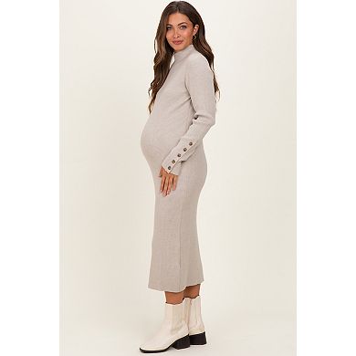 Maternity Grey Button Sleeve Sweater Midi Dress