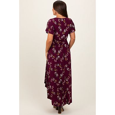 Maternity Floral Short Sleeve Wrap Hi-Low Maxi Dress
