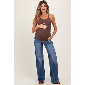 Maternity Lightly Distressed Wide Leg Maternity Jeans