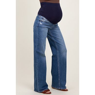 Maternity Lightly Distressed Wide Leg Maternity Jeans