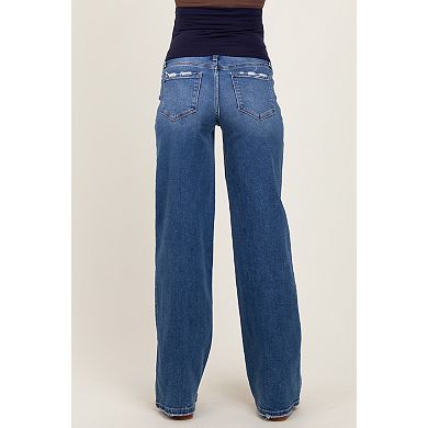 Maternity Lightly Distressed Wide Leg Maternity Jeans