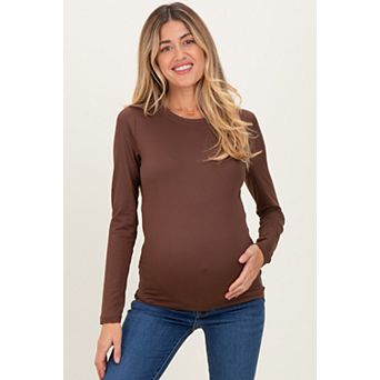 Maternity Taupe Basic Long Sleeve Top