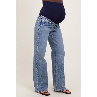 Maternity Lightly Distressed Maternity Wide Leg Jeans