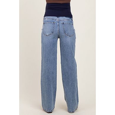 Maternity Lightly Distressed Maternity Wide Leg Jeans