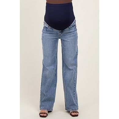 Maternity Lightly Distressed Maternity Wide Leg Jeans