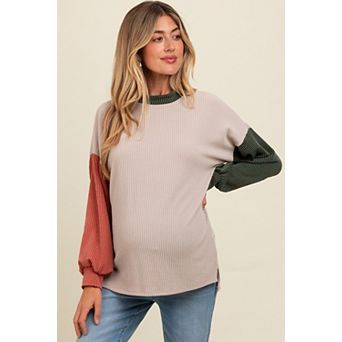 Maternity Ribbed Colorblock Side Slit Top