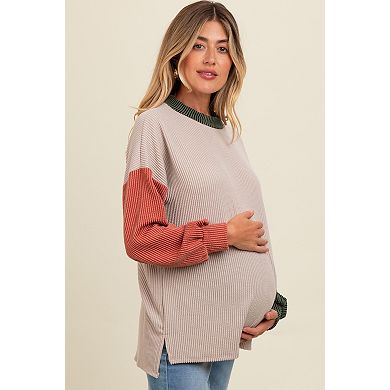 Maternity Ribbed Colorblock Side Slit Top