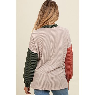 Maternity Ribbed Colorblock Side Slit Top