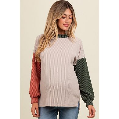 Maternity Ribbed Colorblock Side Slit Top