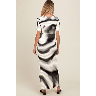 Maternity Black Striped Knit Short Sleeve Maxi Dress