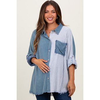 Maternity Colorblock Stripe Oversized Button Down