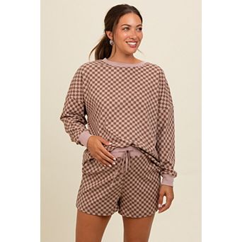 Maternity Checkered Plaid Pullover Shorts Set