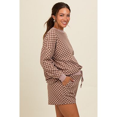 Maternity Checkered Plaid Pullover Shorts Set