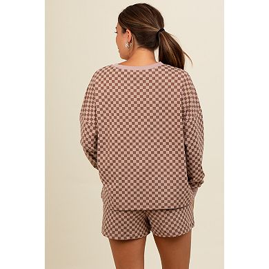 Maternity Checkered Plaid Pullover Shorts Set