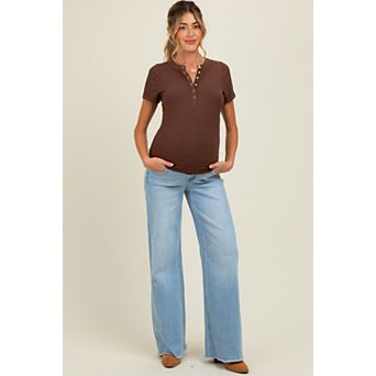 Maternity Blue Raw Hem Wide Leg Maternity Jeans