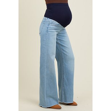 Maternity Blue Raw Hem Wide Leg Maternity Jeans