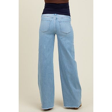 Maternity Blue Raw Hem Wide Leg Maternity Jeans