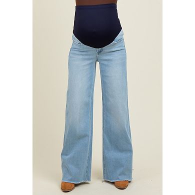 Maternity Blue Raw Hem Wide Leg Maternity Jeans