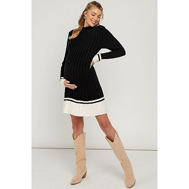 Maternity Ribbed Contrast Hem Sweater Dress