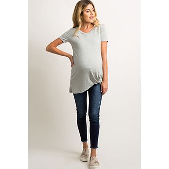 Maternity Blue Dark Wash Slightly Distressed Skinny Jeans