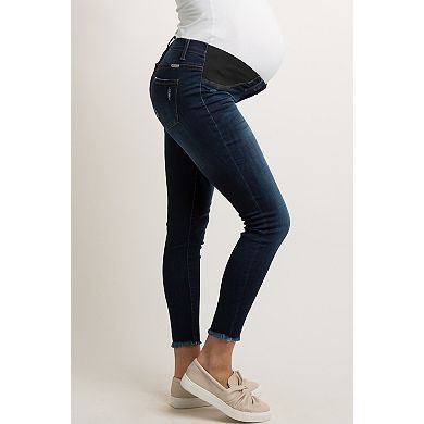Maternity Blue Dark Wash Slightly Distressed Skinny Jeans
