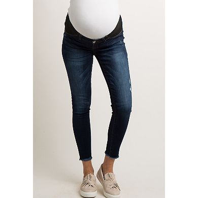 Maternity Blue Dark Wash Slightly Distressed Skinny Jeans