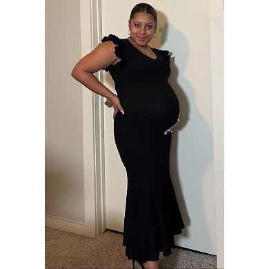 Maternity Ruffle Sleeve Mermaid Hem Midi Dress
