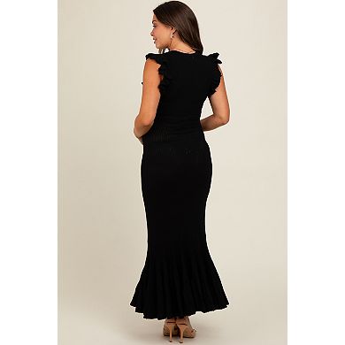 Maternity Ruffle Sleeve Mermaid Hem Midi Dress