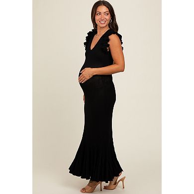 Maternity Ruffle Sleeve Mermaid Hem Midi Dress
