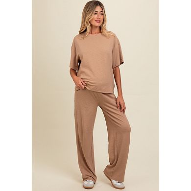 Maternity Textured Knit Oversized Tee And Pants Set