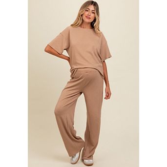 Maternity Textured Knit Oversized Tee And Pants Set