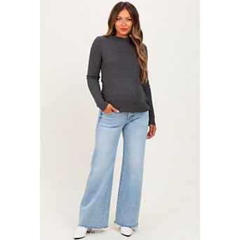 Maternity Low Rise Wide Leg Raw Cut Hem Maternity Jeans