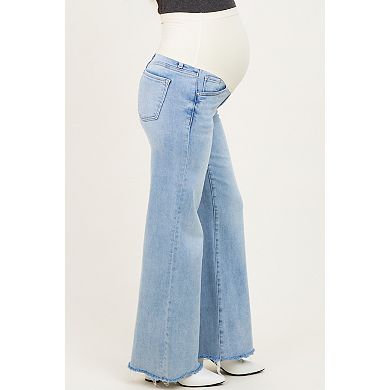 Maternity Low Rise Wide Leg Raw Cut Hem Maternity Jeans