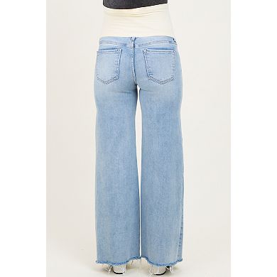 Maternity Low Rise Wide Leg Raw Cut Hem Maternity Jeans