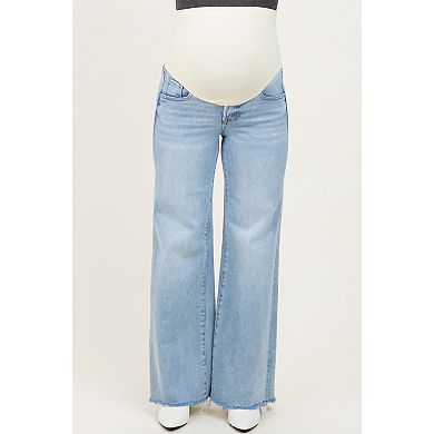 Maternity Low Rise Wide Leg Raw Cut Hem Maternity Jeans