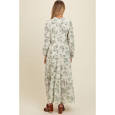 Maternity Floral Button Front Tiered Long Sleeve Maxi Dress