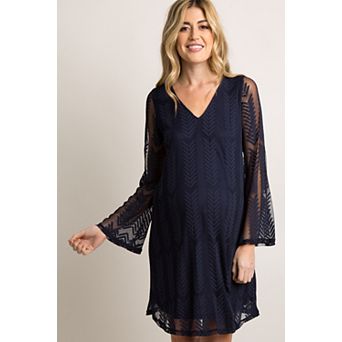 Maternity Navy Mesh Overlay Dress