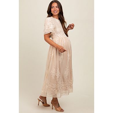 Maternity Embroidered Smocked Midi Dress