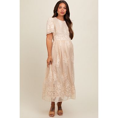 Maternity Embroidered Smocked Midi Dress