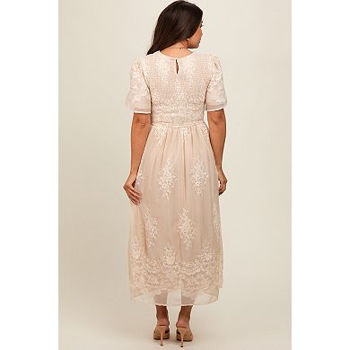 Maternity Embroidered Smocked Midi Dress