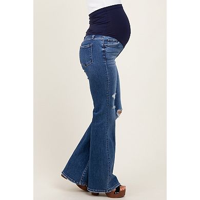 Maternity Blue Distressed Maternity Flare Jeans