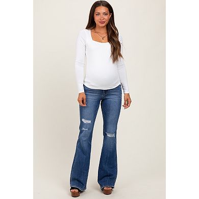Maternity Blue Distressed Maternity Flare Jeans